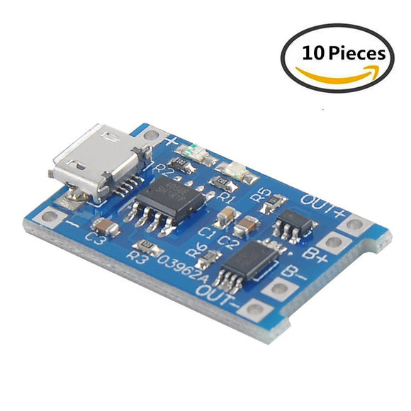 TP4056 Charging Module with Battery Protection 18650 BMS 5V Micro USB 1A 18650 Charging Board(Pack of 10)