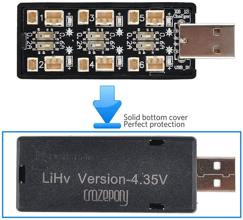 1S LiPo Battery USB Charger 3.8V/4.35V 6 Channel 1S LiHV Charger Tiny MakerFocus