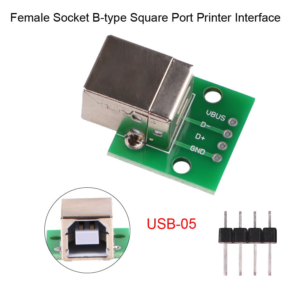 USB Type B Adapter Square Female to DIP PCB Power Breakout MakerFocus