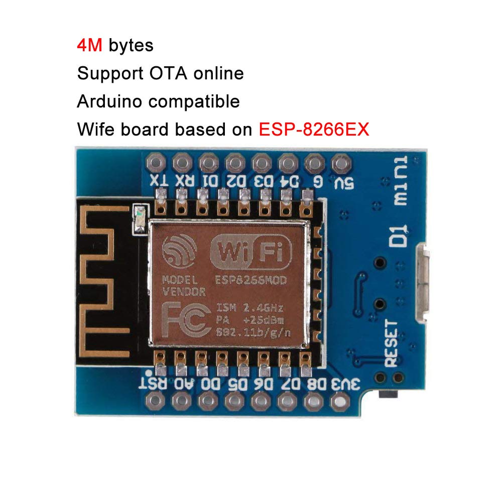 D1 Mini NodeMcu Lua 4M Bytes WLAN WiFi Internet Development Board Base on  ESP8266 ESP-12F, WeMos D1 Mini Compatible