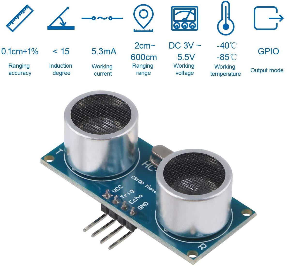 MakerFocus 5Pcs HC-SR04 Ultrasonic Module Distance Sensor Kit with Du