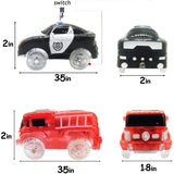 Track Cars, 3 Pack ( Racing Car, Police Car, Fire Truck Car ) with 5 LED Flashing Lights Magic Toys