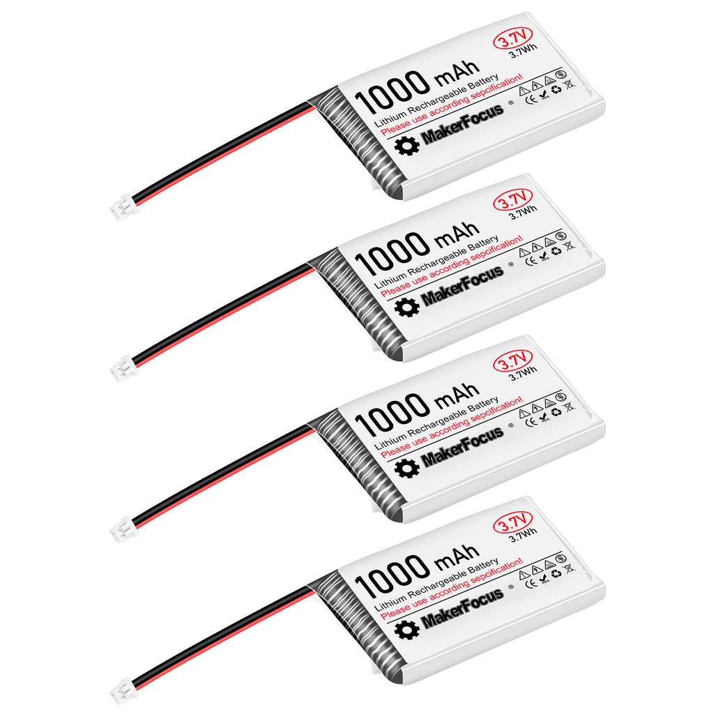 MakerFocus 4pcs 952540 3.7V 1000mAh Battery with JST1.25 Connector Lit