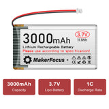 Makerfocus 3.7V 3000mAh Lithium Rechargeable Battery 1S 3C LiPo Battery (Pack of 4)