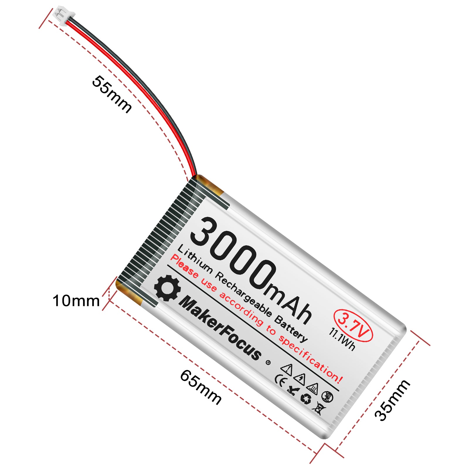 thumbnail image 2 of Makerhawk 3 7v 2200mah Lipo Battery Rechargeable 1s 3c 903659 Lithium 2 of 10