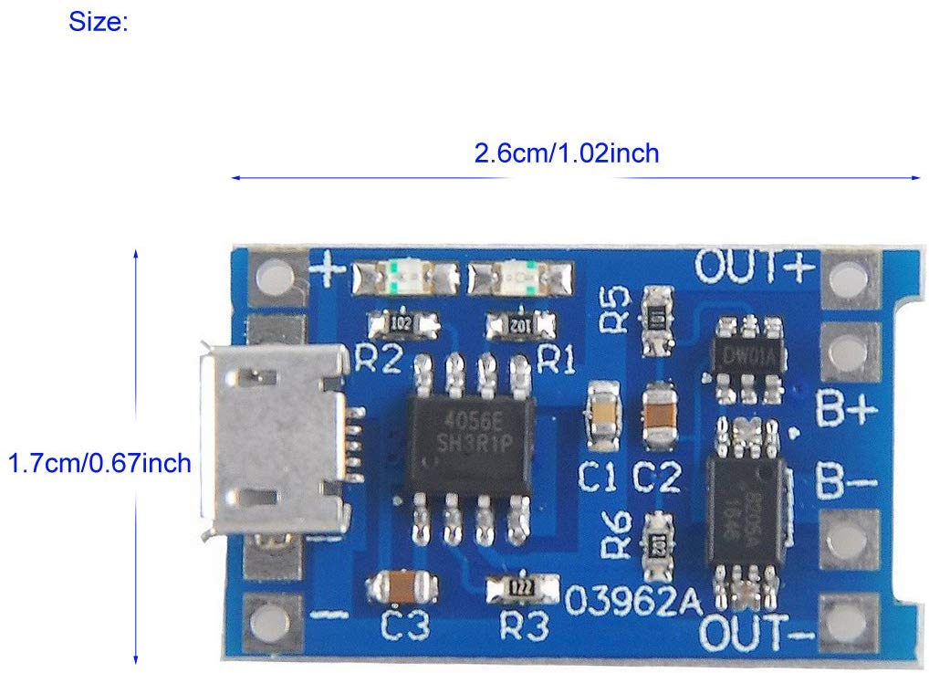 Microscale Charging Module Charging Module with Battery Protection 18650 BMS 5V Micro USB 1A 1865 ...