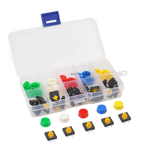 Tactile Switch 25pcs Tactile Push Button Switch 4 Pins SMD PCB Micro and Box for Arduino