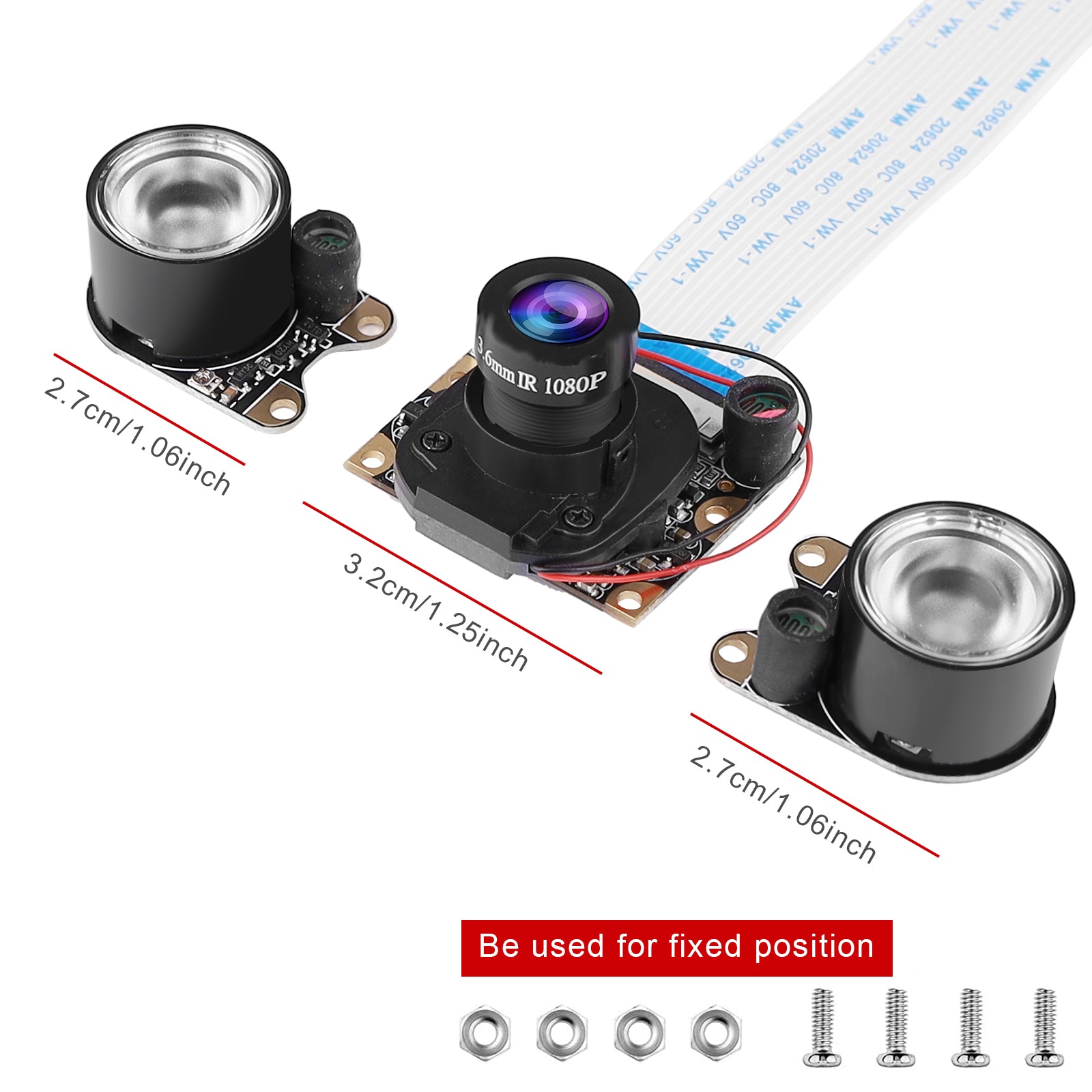 Raspberry Pi 4B Camera with Holder and Cable IR Camera Module 75 Degre ...