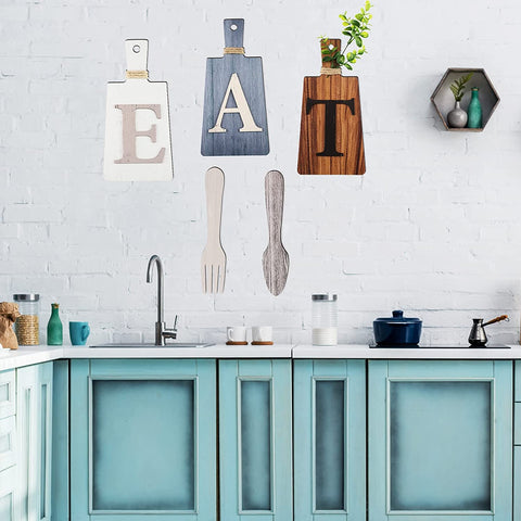 Eat Sign Kitchen Wall Decor - MakerFocus Rustic Farmhouse Decor Hanging Wooden Letters Country Wall Art Decorative Eat Letters for Home or Dining Room Decoration