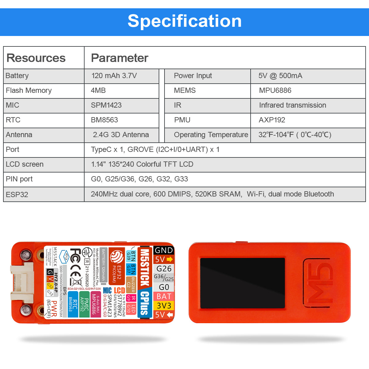 M5StickC PLUS ESP32-PICO Mini IoT Development Kit – MakerFocus