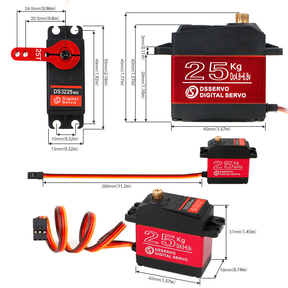 DSSERVO DS3225 25KG Digital Servo – Waterproof, Metal Gear, High Torque, For RC Cars, Boats, Robots & Helicopters