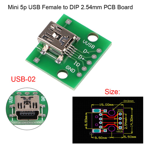 USB Type B Adapter Square Interface Female to DIP PCB Power Breakout Board Module
