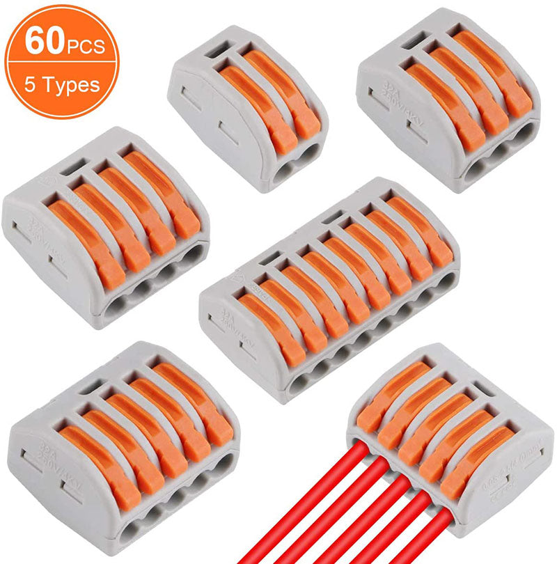 Compact Wire Connectors, 60Pcs Lever Nut Connector Assortment Conducto ...