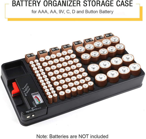 Battery Organizer Storage Case holds 110 Different Size Batteries Slot for AAA, AA, 9V, C, D