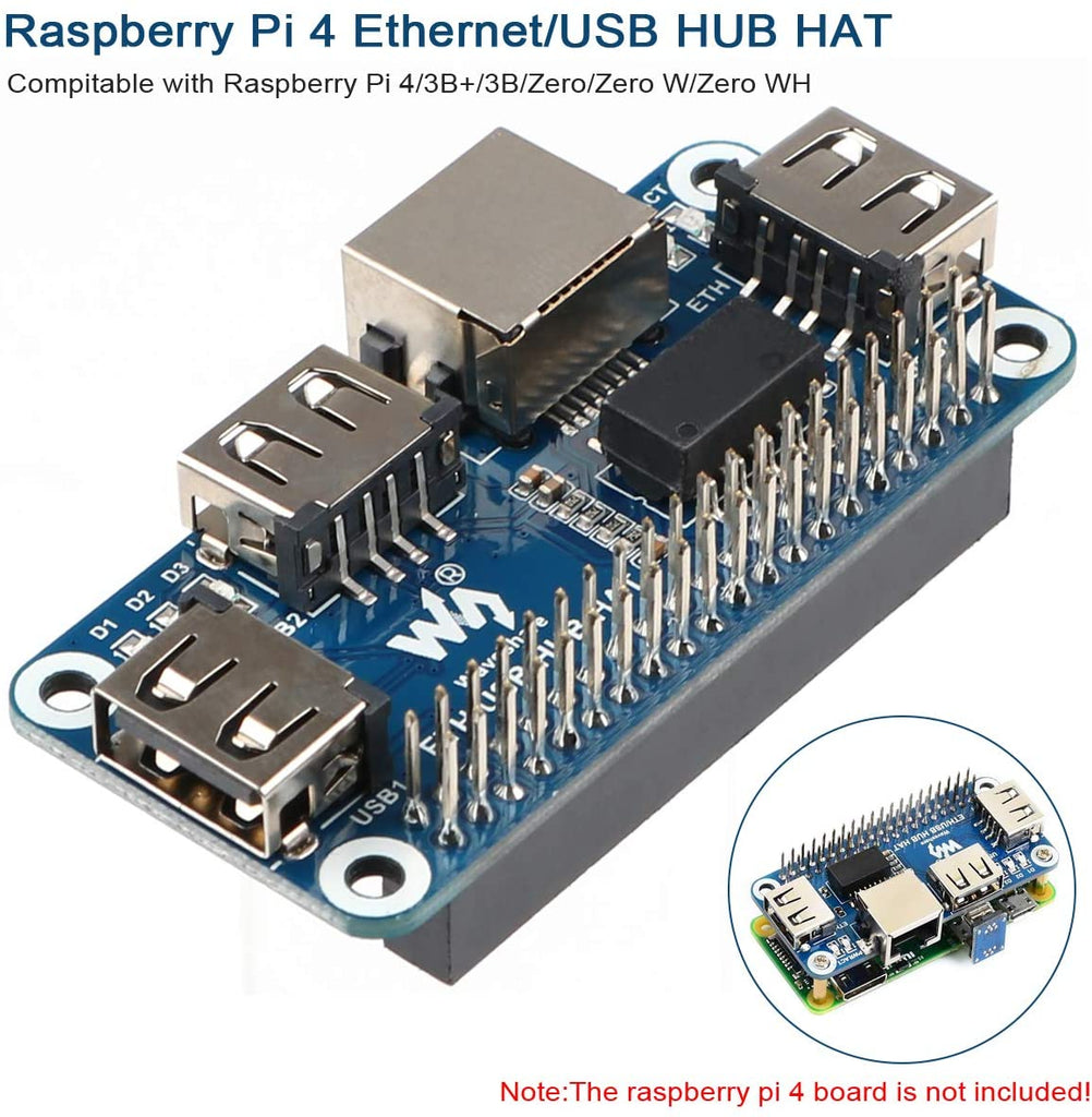 Raspberry Pi 4 Expansion Board Ethernet/USB HUB HAT 5V, with 1