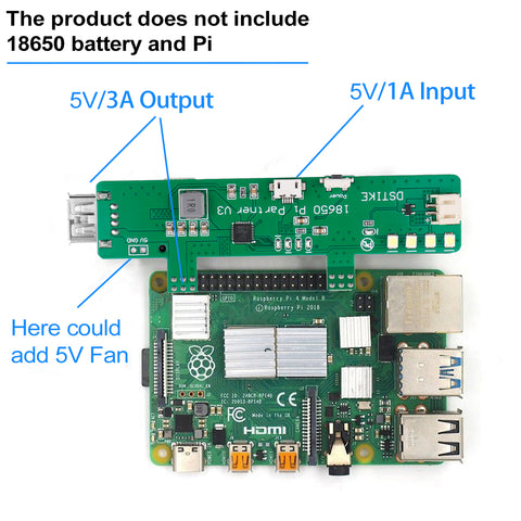 Raspberry Pi 4B UPS 18650 Power Supply Board DSTIKE 18650 Pi Partner V3 with 5V Input Micro USB