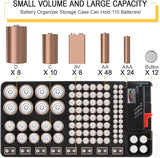 Battery Organizer Storage Case holds 110 Different Size Batteries Slot for AAA, AA, 9V, C, D