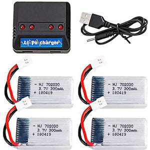FPVERA FPVERA 4PCS 3.7v 300mAh 25C RC Drone Lipo Battery XH2.54 Connector with Charger