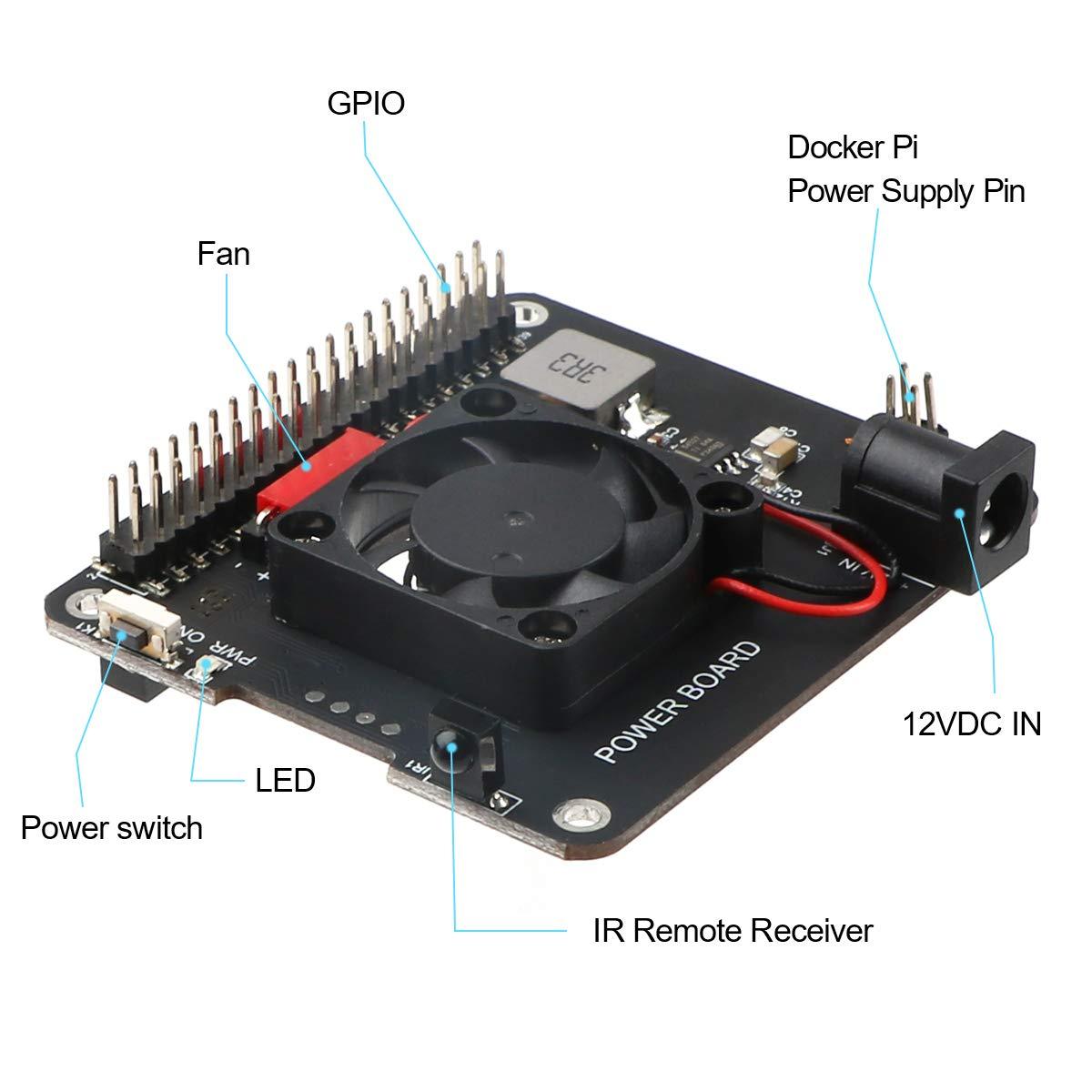 Computer Raspberry Power Board MakerFocus DockerPi Power Board 20W with Fan Remote Control Compatible