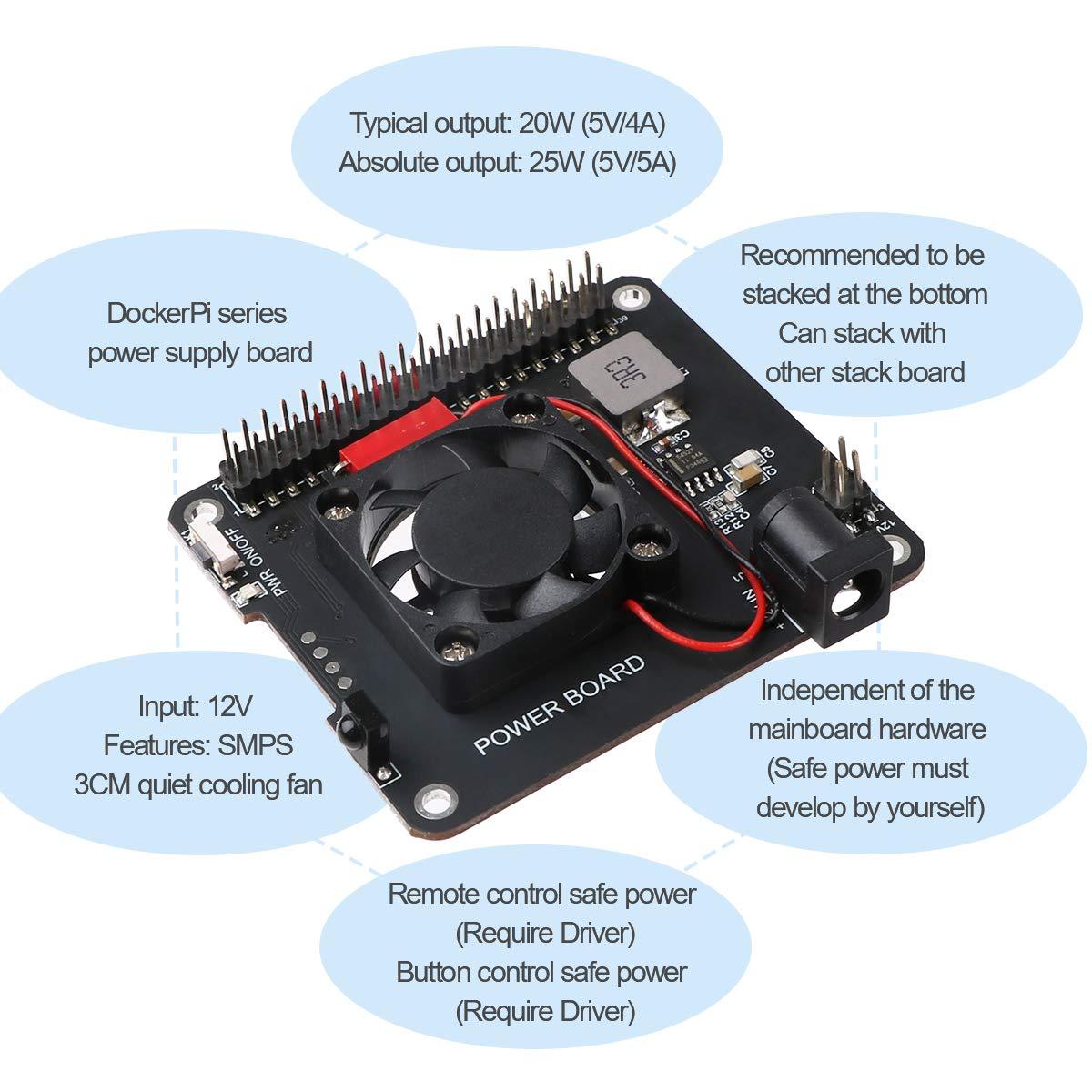 Computer Raspberry Power Board MakerFocus DockerPi Power Board 20W with Fan Remote Control Compatible