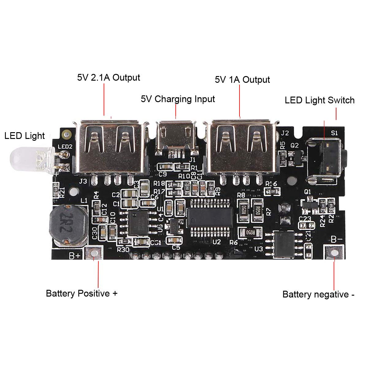 MakerFocus 4pcs Dual USB 5V 1A 2.1A 18650 Battery Charger PCB Module B