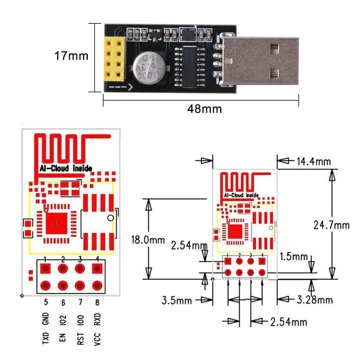 Module Wi Fi Esp8266 MakerFocus 2pcs ESP8266 ESP-01 Serial Wireless Transceiver WiFi Module