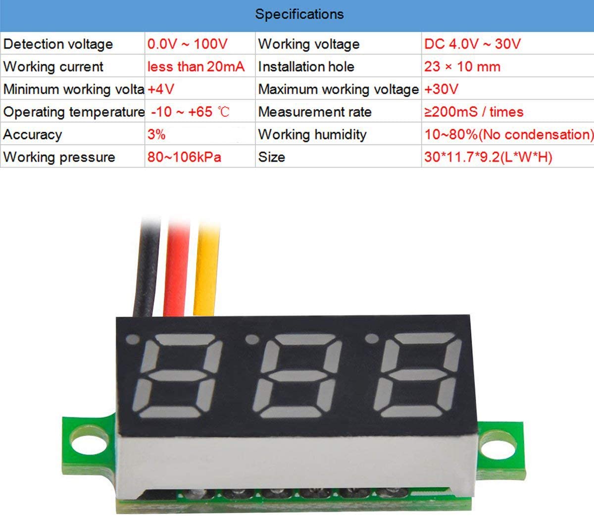 Micro Voltmeter Module 5pcs Mini Digital Voltmeter DC 0.28 Inch Three-Line DC 0-100V Mini Dig ...