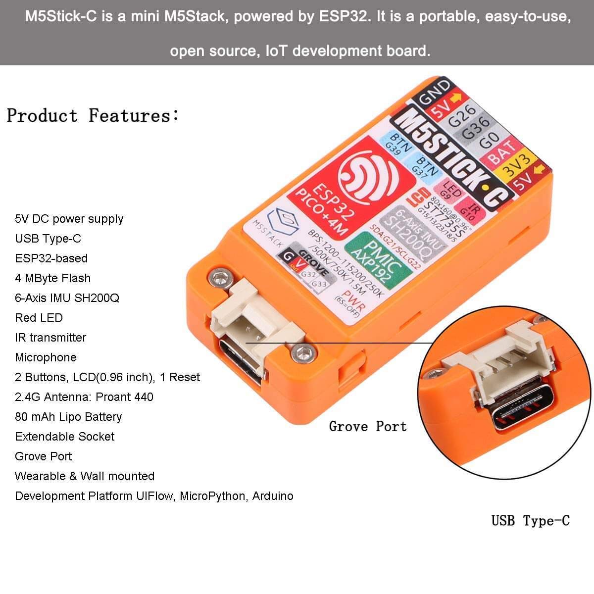 Kit Sviluppo M5StickC Plus ESP32 - Mini Computer IoT Con Wi-Fi E Display | Ideale Per Maker - Foto 1