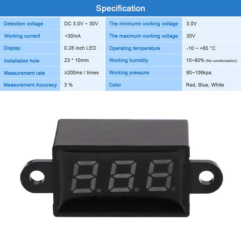 MakerFocus 2pcs Mini Digital DC Voltmeter 0.28 Inch Two-Wire 3.0V-30V Waterproof
