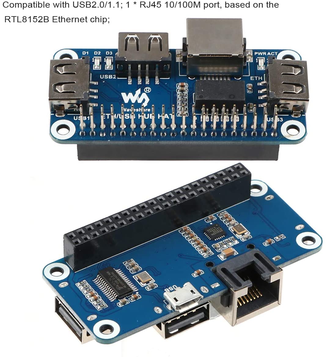 Raspberry Pi 4 Expansion Board Ethernet/USB HUB HAT 5V, with 1 RJ45 10 ...