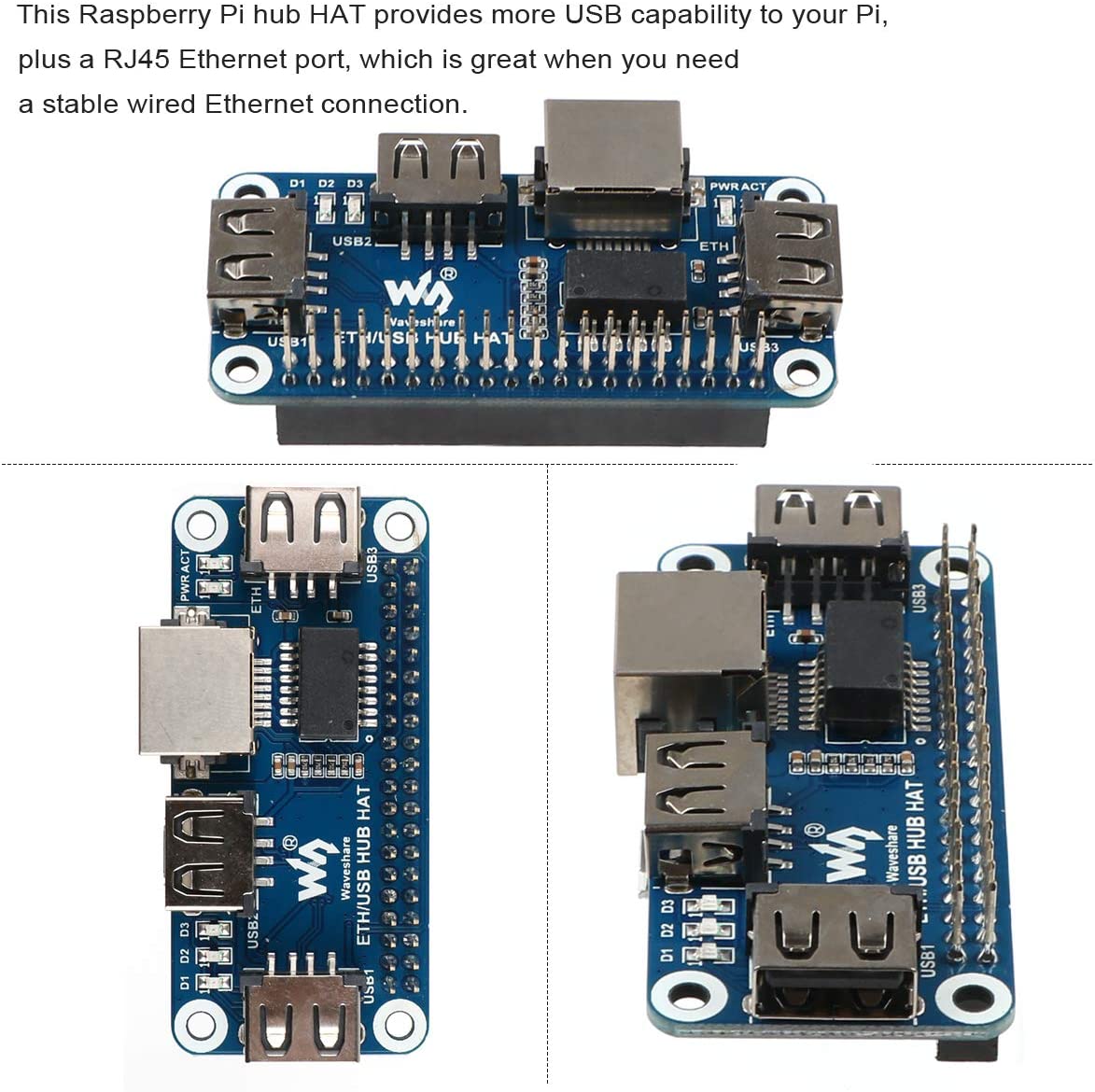 Raspberry Pi 4 Expansion Board Ethernet/USB HUB HAT 5V, with 1 RJ45 10 ...