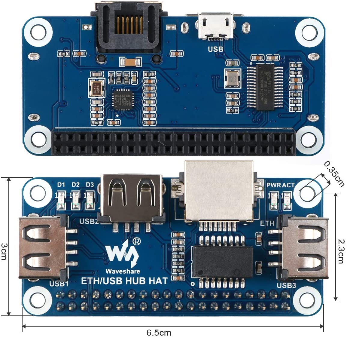 Ethernet Additional Rj45 Raspberry Raspberry Pi 4 Expansion Board Ethernet/USB HUB HAT 5V, with 1 RJ45 10 ...