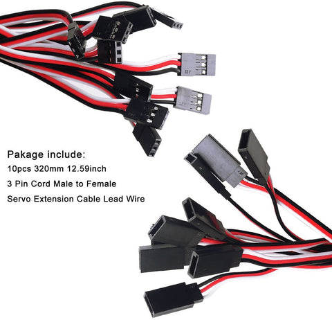 10pcs Cable Lead Wire 320mm 12.59inch 3 Pin Cord JR Male to Futaba Female for RC Plane