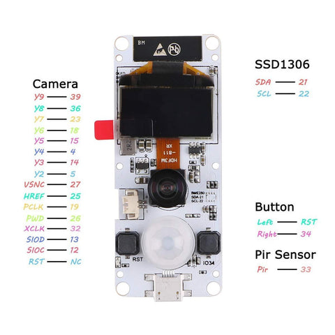 MakerFocus T-Camera ESP32 WROVER OV2640 Camera Module with 0.96 Inch OLED-Fish-Eye Lens